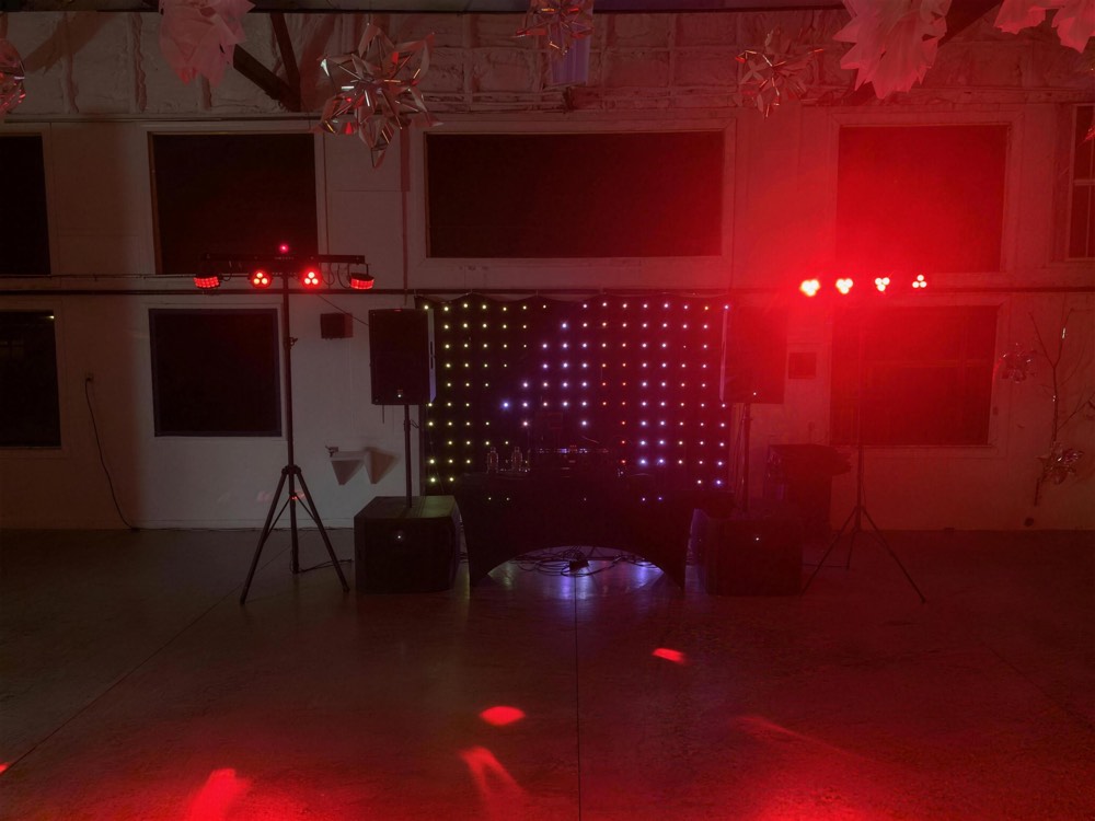 Room lit red by LED light pillars